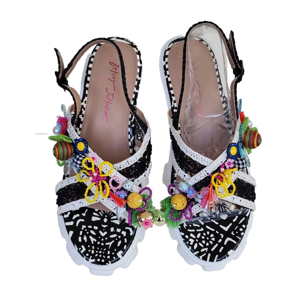 Betsey Johnson Black and White Chunky Platform Sandals - Picture 2 of 6
